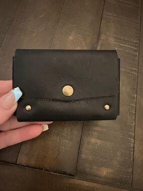 Range Leather Jarvis Black Leather Snap Card Wallet with Brass Studs